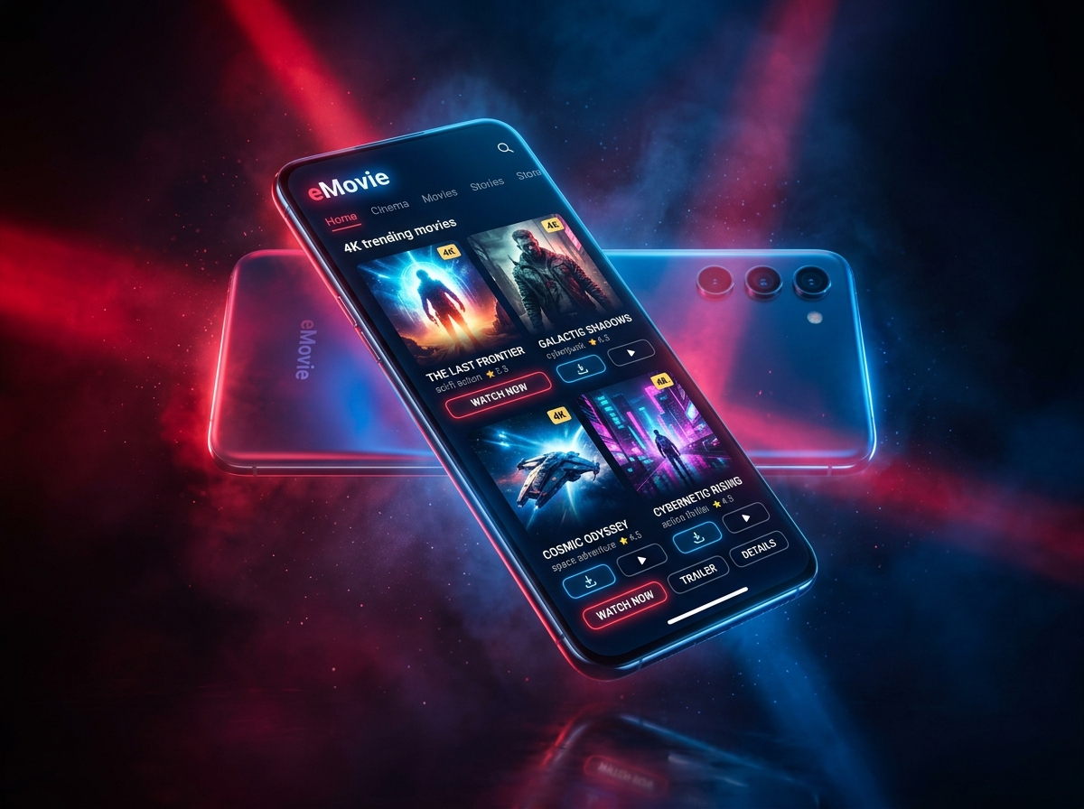 eMovie App Interface Mobile Mockup